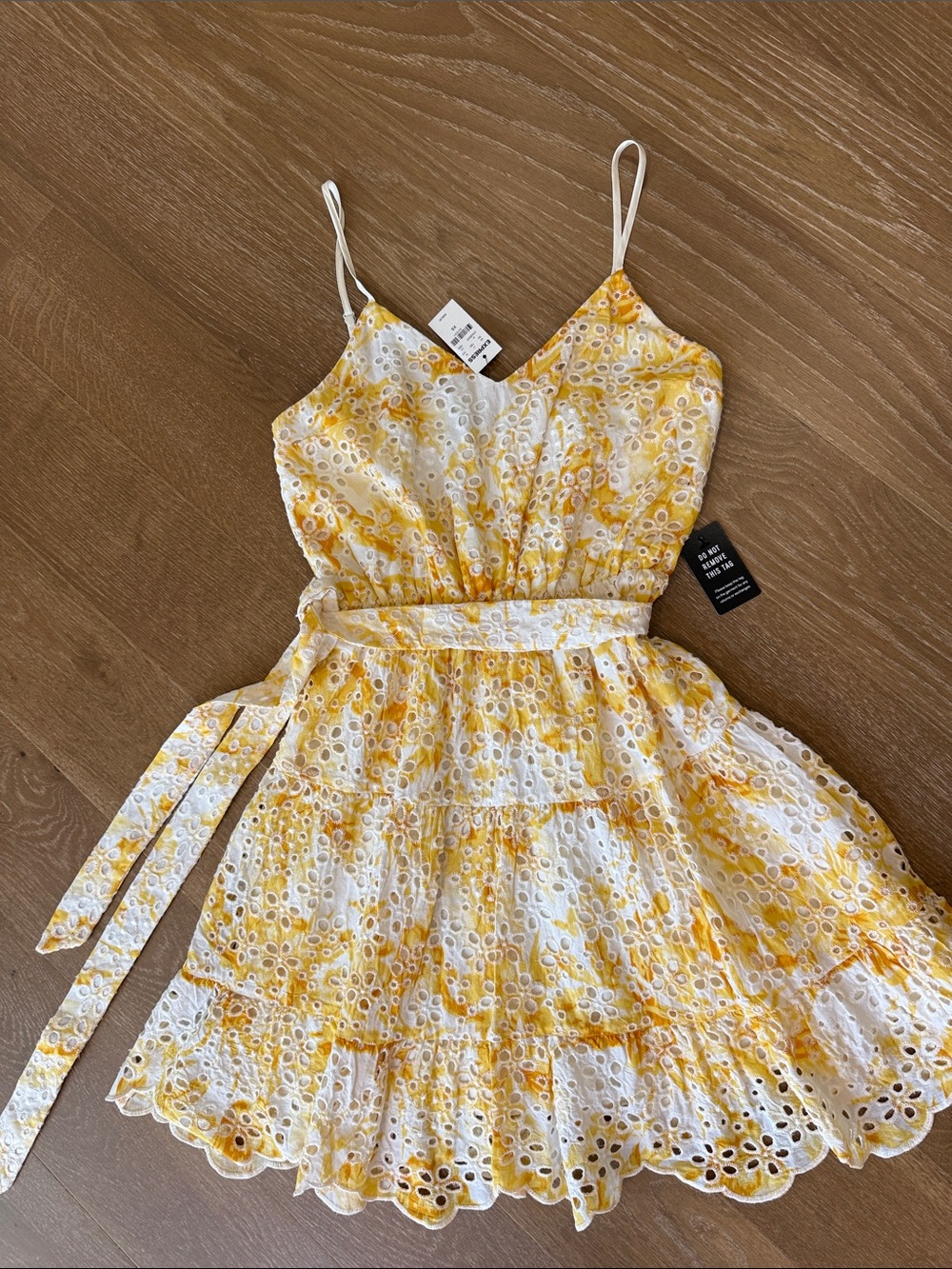 Express Yellow and White Eyelet Tie-Waist Sundress - Kids